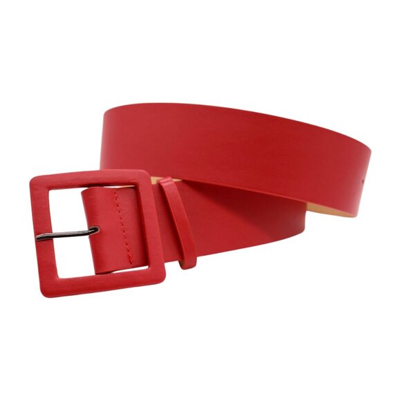Women Red Faux Leather Waistband Fashion Belt Hip Waist Big Square Buckle M L - Picture 7 of 16
